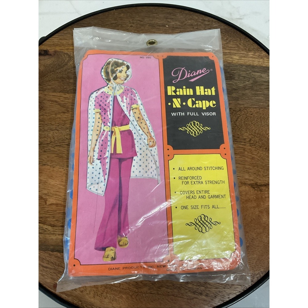 NOS Vintage Women's 1960's Diane Polka Dot  Plastic Vinyl Rain Cape With Hat